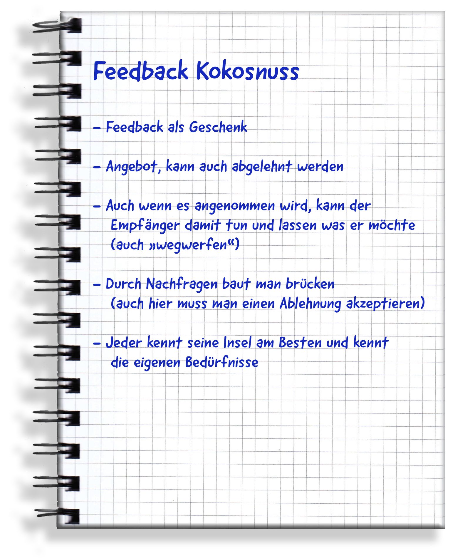Handgeschriebene Originalseite: Feedback Kokosnuss