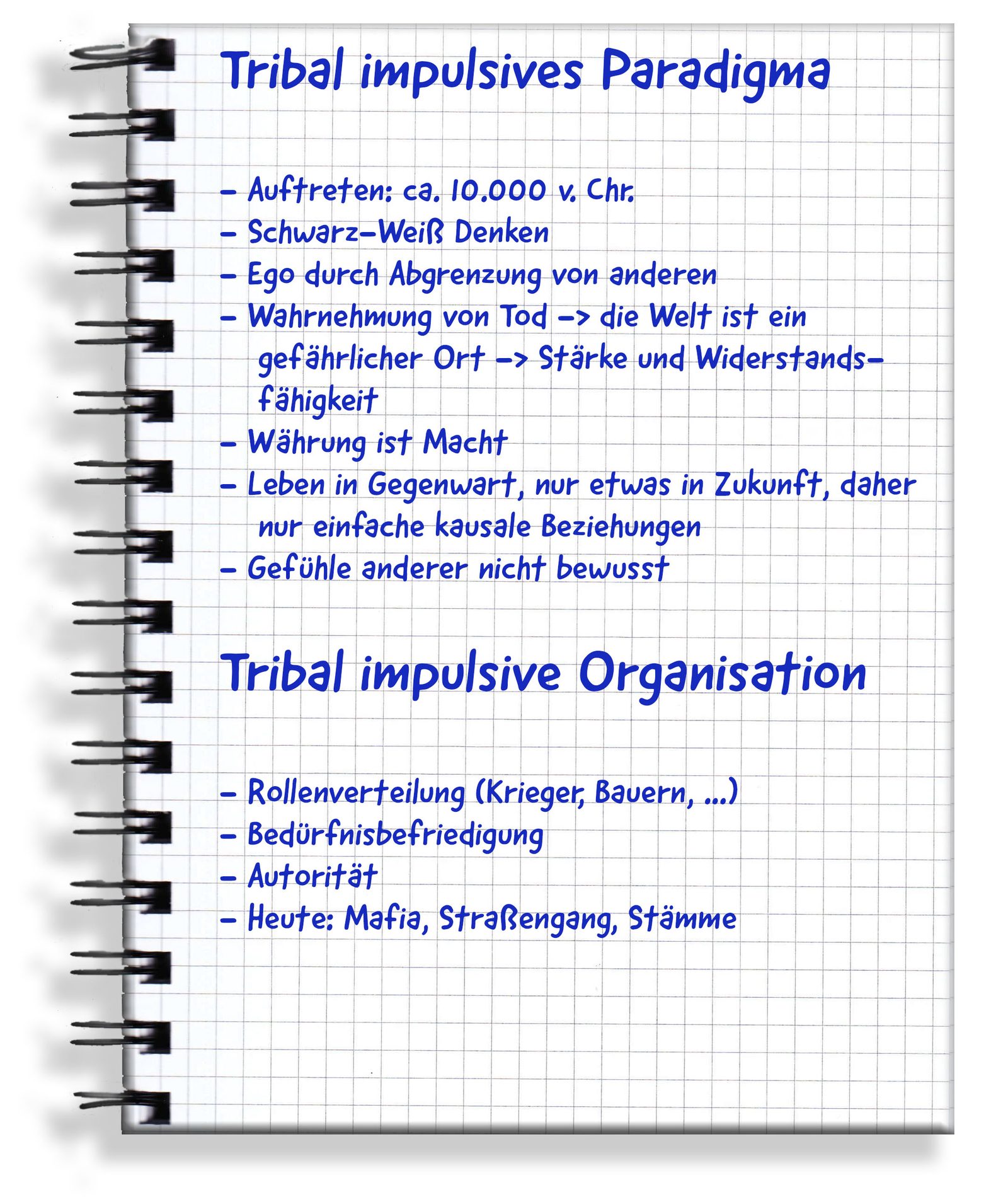Handgeschriebene Originalseite: Tribal impulsives Paradigma