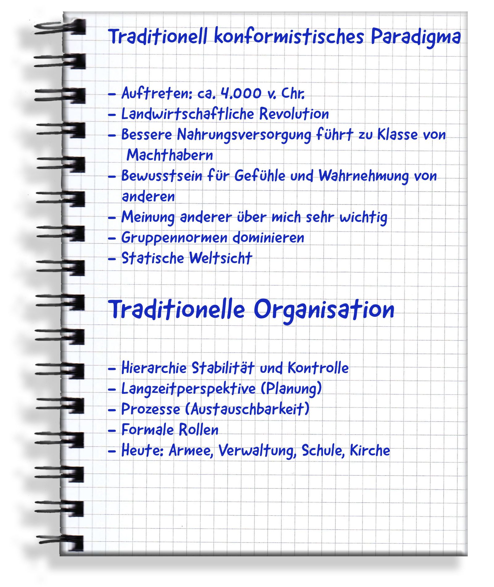 Handgeschriebene Originalseite: Traditionell konformistisches Paradigma