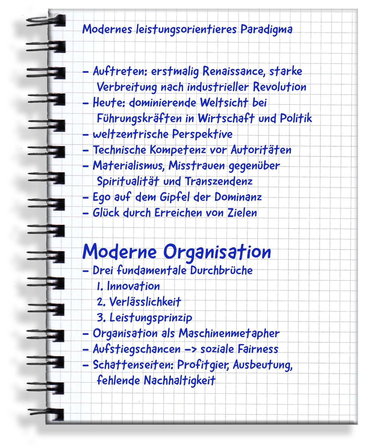 Handgeschriebene Originalseite: Modernes leistungsorientieres Paradigma