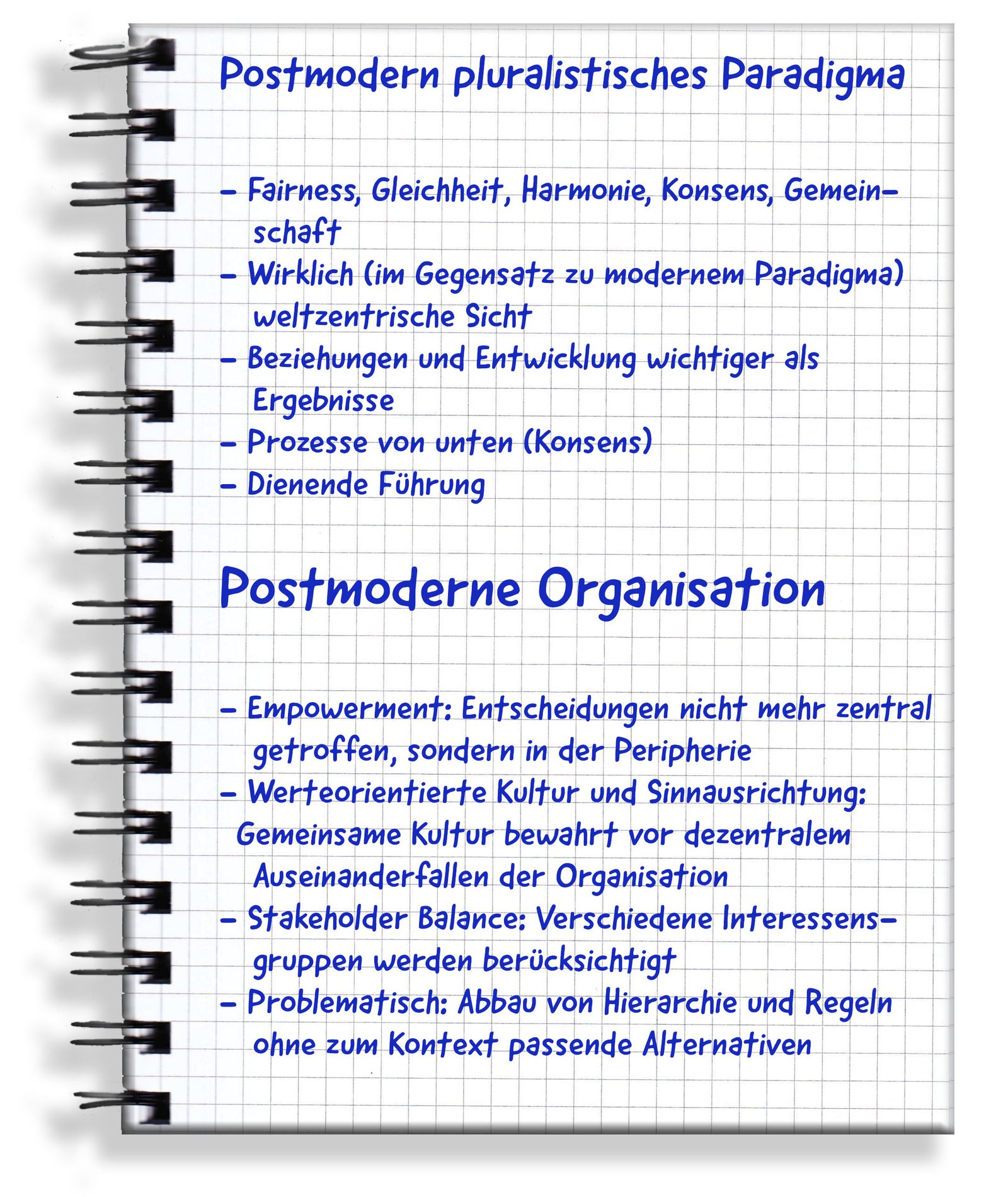Handgeschriebene Originalseite: Postmodern pluralistisches Paradigma