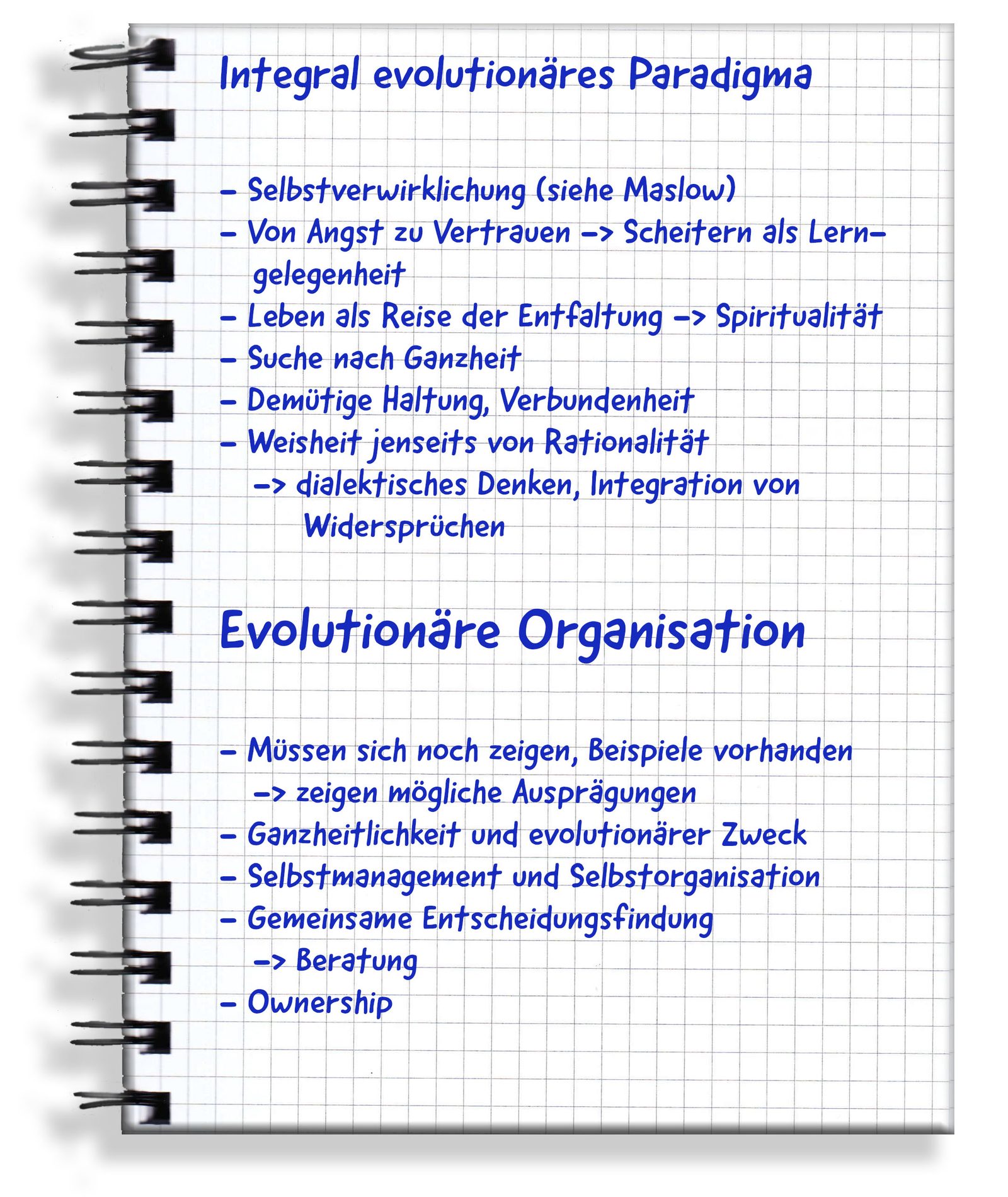 Handgeschriebene Originalseite: Integral evolutionäres Paradigma