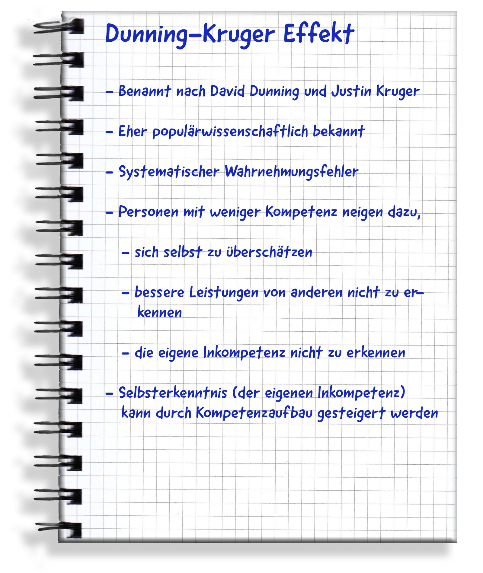 Handgeschriebene Originalseite: Dunning-Kruger Effekt