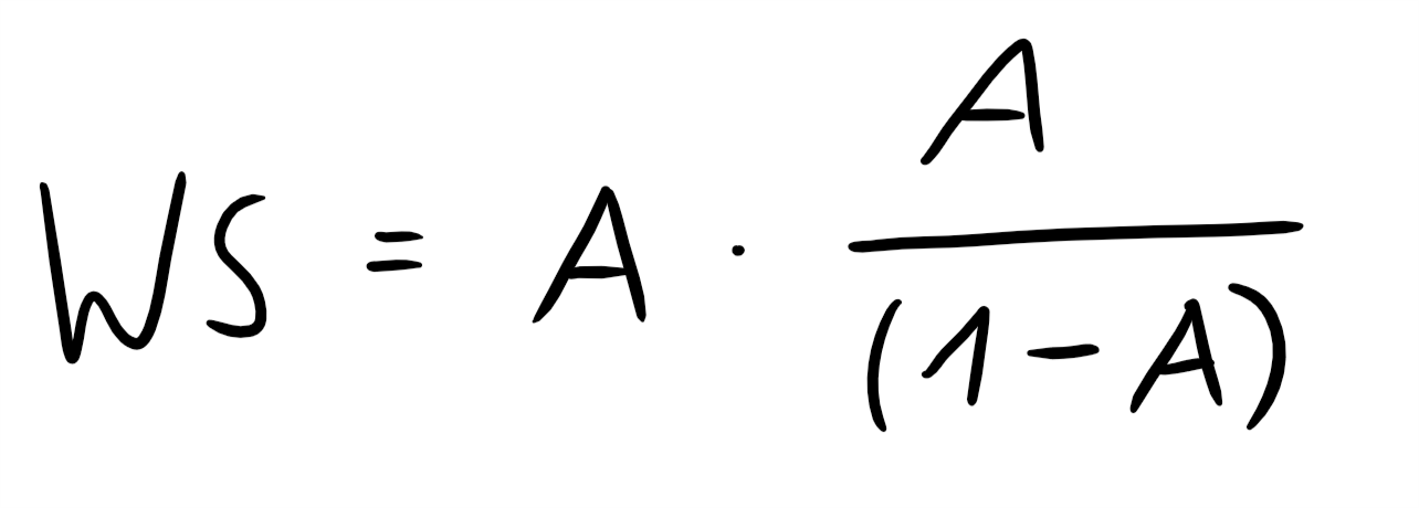 Handgeschriebene Formel für die Warteschlange: WS = A · A / (1 − A).