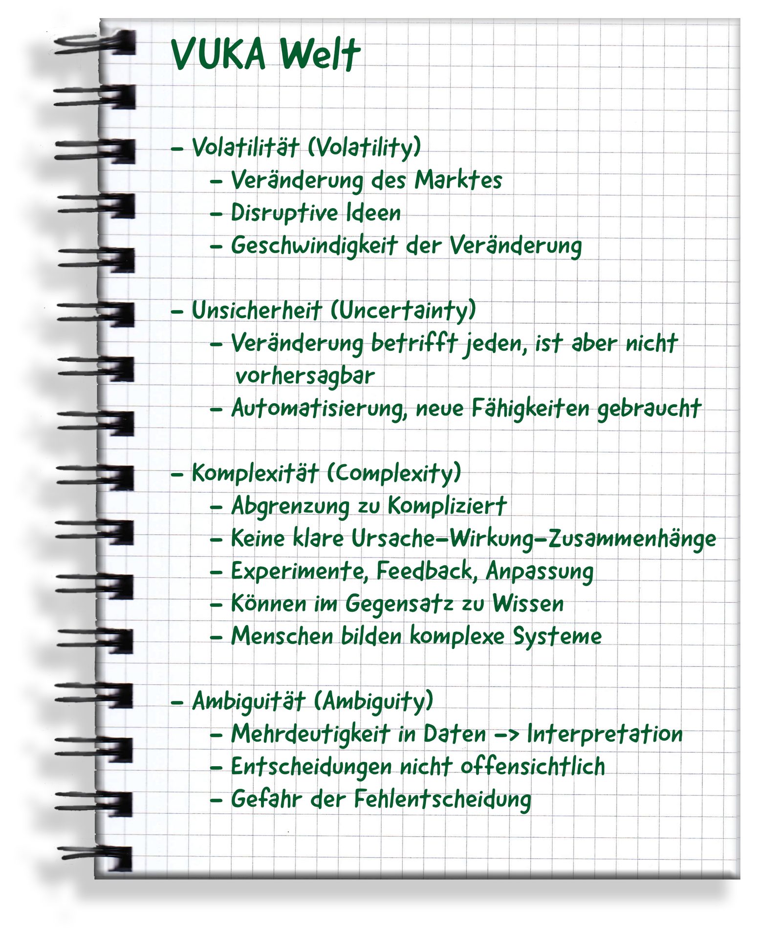 Handgeschriebene Originalseite: VUKA Welt