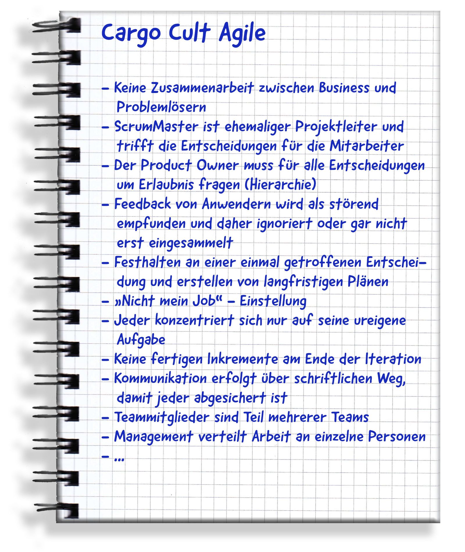 Handgeschriebene Originalseite: Cargo Cult Agile